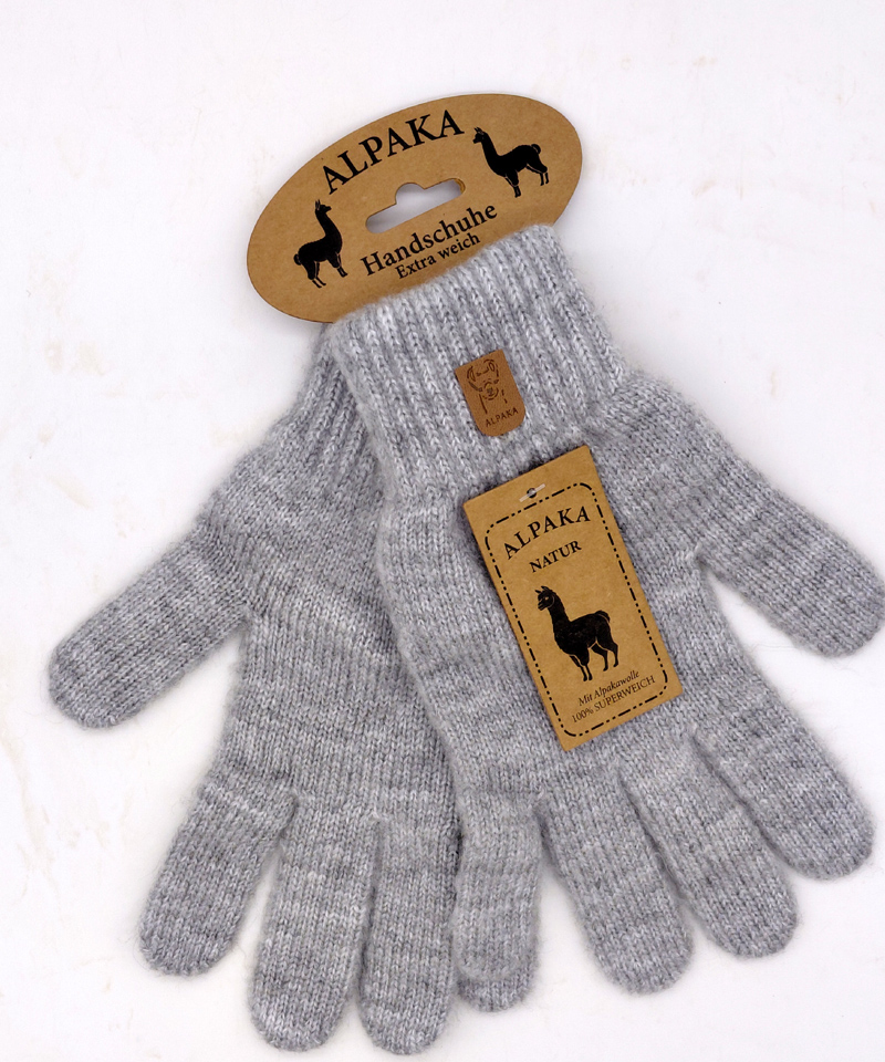 Alpaka Wollhandschuhe Fingerhandschuhe 75% Alpakawolle Hellgrau