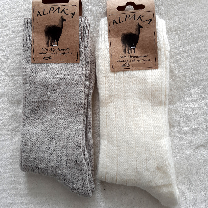 2 Paar MH Soft Alpaka Wollsocken Rippe 100% Wolle Ecru / Beige