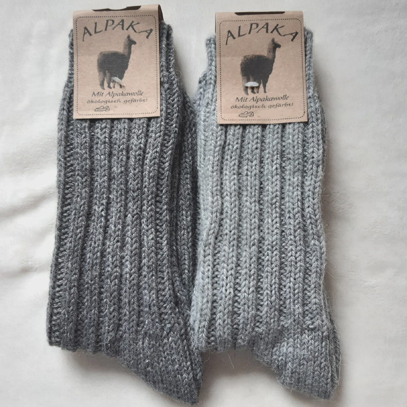 2 Paar MH Alpaka Grobstrick Socken 100% Wolle Hellgrau Dunkelgrau