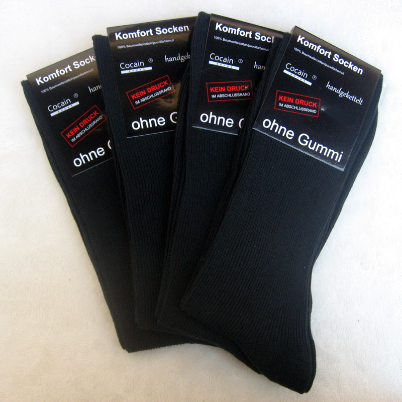 4 Paar Socken 100% Baumwolle 1/1 Rippe Schwarz
