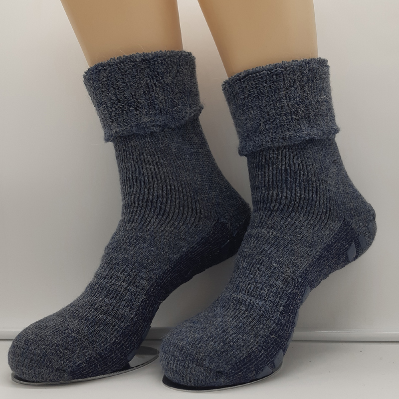 1 Paar dicke MH Alpaka Umschlag Stoppersocken Jeansblau