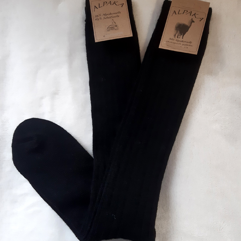 2 Paar MH Soft Alpaka Kniestrümpfe 100% Wolle Schwarz