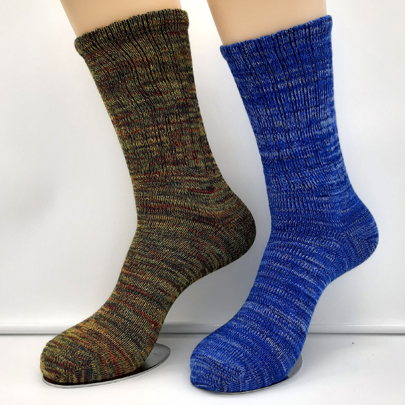 2 Paar Winter Bambus Socken Multicolor-Melange Blau und Grün