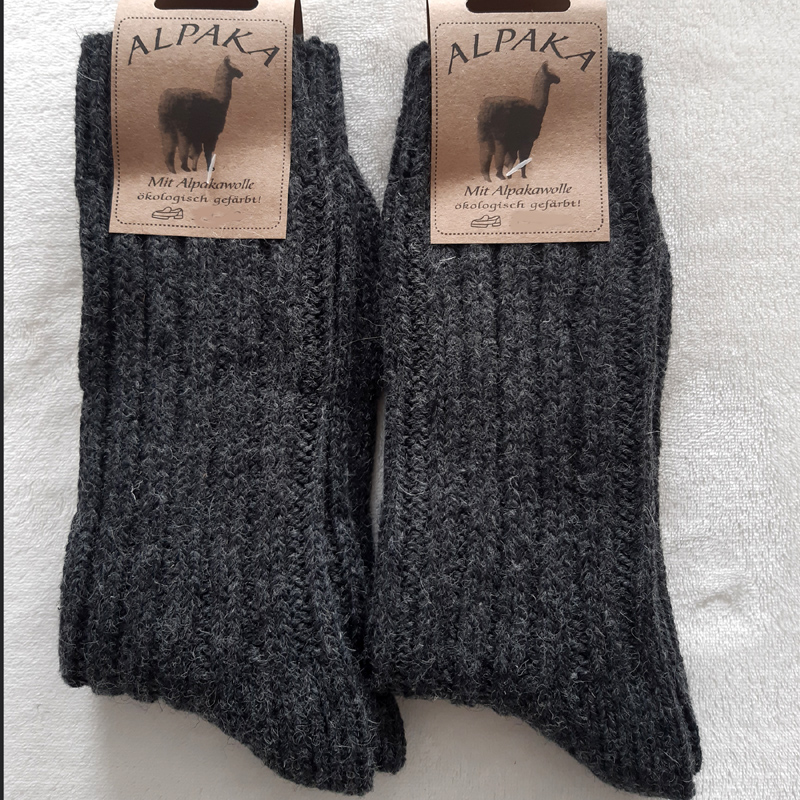 2 Paar MH Alpaka Grobstrick Socken 100% Wolle Dunkelgrau