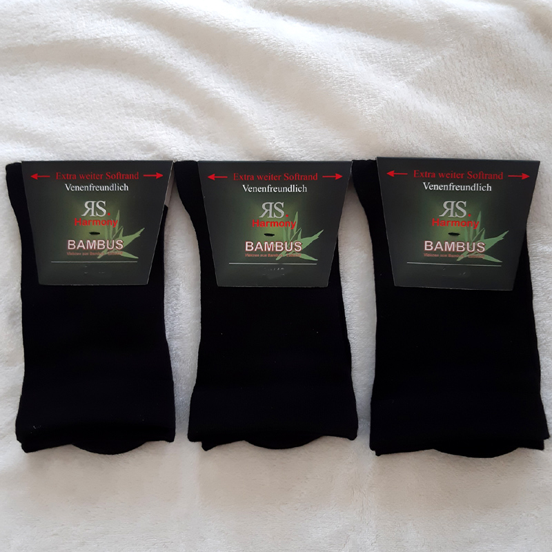 3 Paar Bambus Socken Extra Weiter Softrand für Diabetiker Schwarz