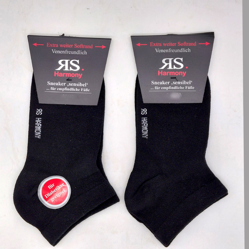 2 Paar Sneaker Socken extra weiter Bund ohne Gummi Schwarz