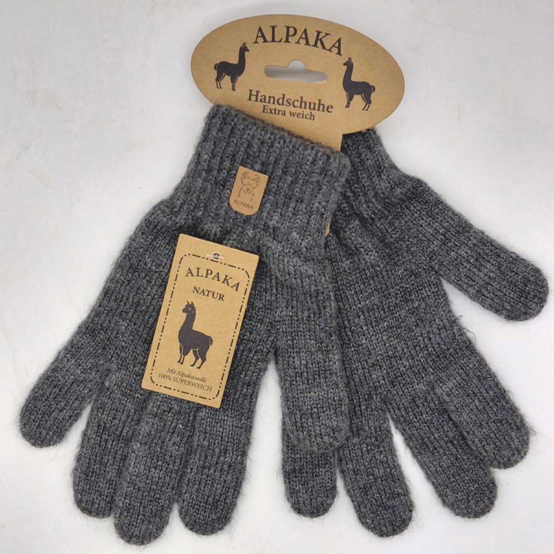 Alpaka Wollhandschuhe Fingerhandschuhe 75% Alpakawolle Anthrazit