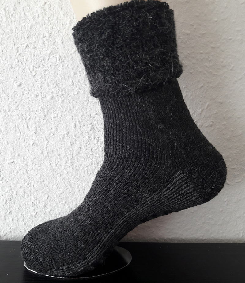 1 Paar dicke Alpaka Umschlag Stoppersocken Anthrazit