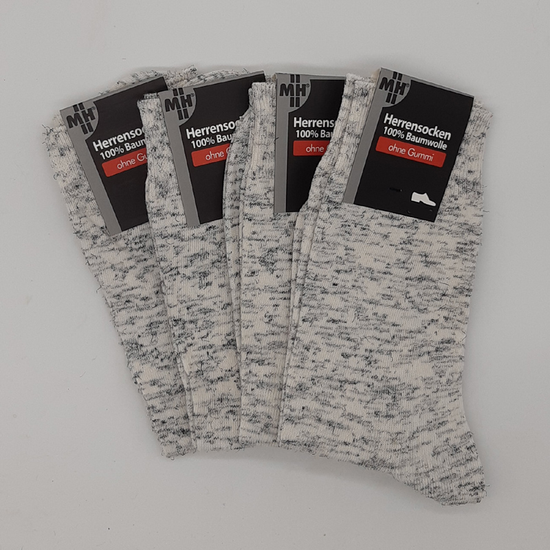 4 Paar MH Herren Socken ohne Gummi glatte Struktur 100% Baumwolle Grau-Melange