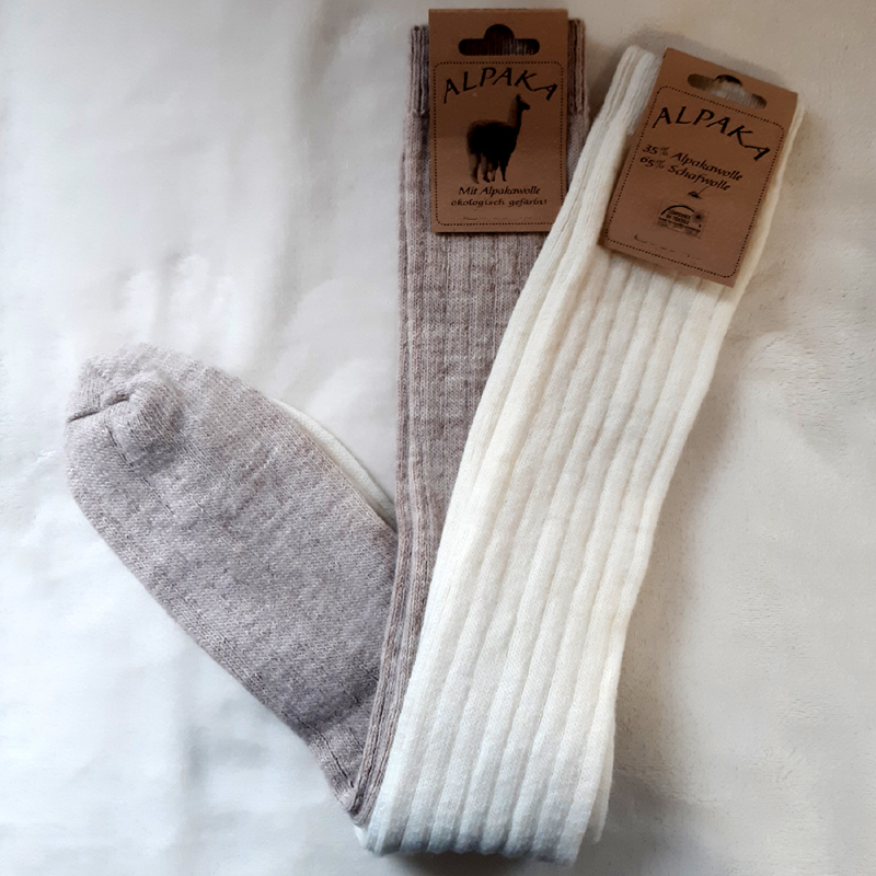 2 Paar MH Soft Alpaka Kniestrümpfe 100% Wolle Beige / Ecru