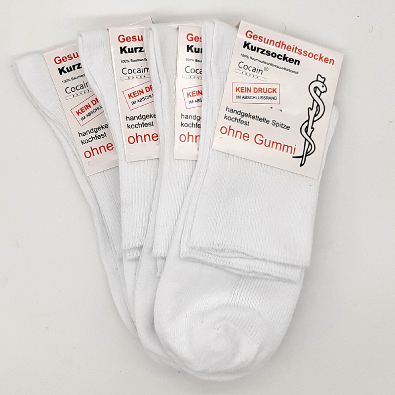 4 Paar Kurzschaft Socken 100% Baumwolle 1/1 Rippe Weiß Übergröße