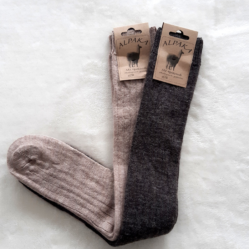 2 Paar MH Soft Alpaka Kniestrümpfe 100% Wolle Hellbraun Dunkelbraun