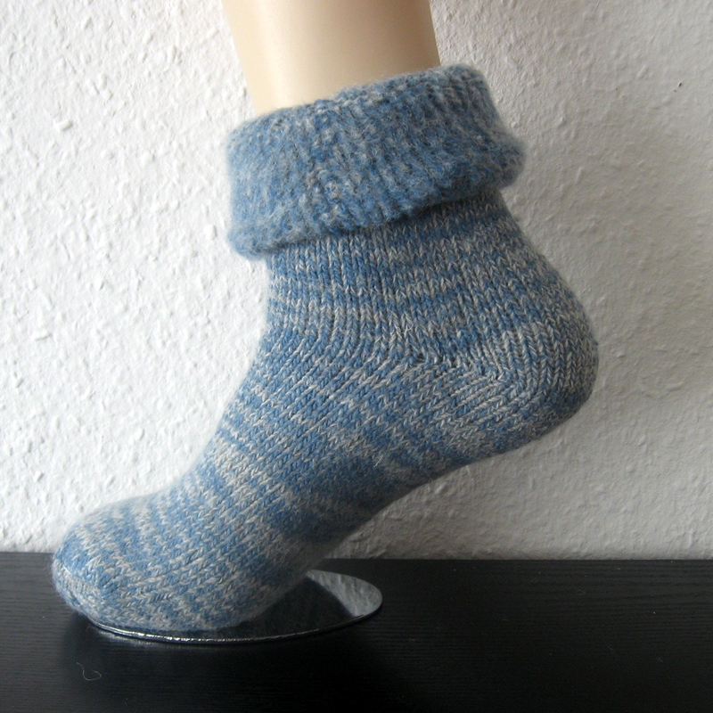 1 Paar dicke Wollsocken Kuschelsocken mit Umschlag 63% Wolle Blau