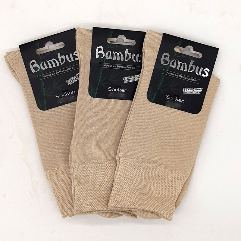 3 Paar MH Bambus Glück Sorbtek Socken ohne Gummi Beige