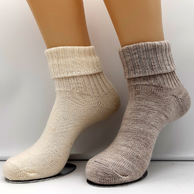 2 Paar MH Alpaka Socken mit umschlagbarem Bündchen Ecru-Beige