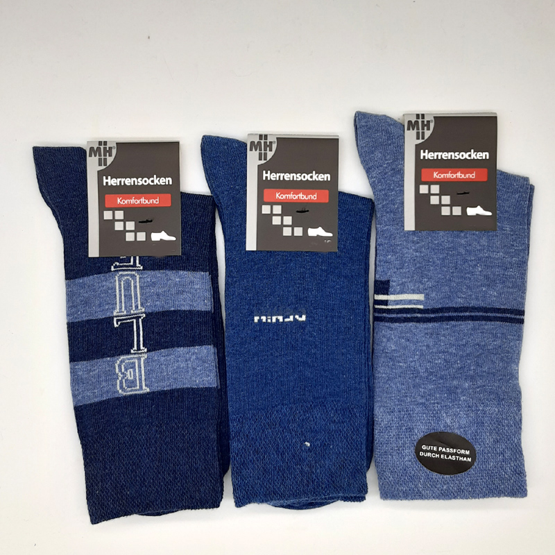 12 Paar Herren Socken Komfortbund Blau mit Muster