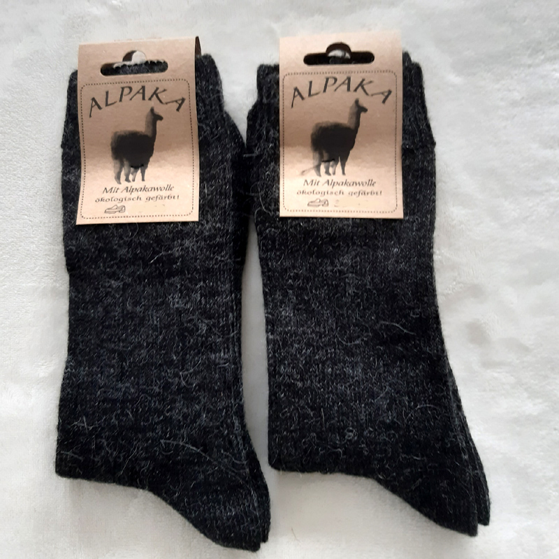 2 Paar MH Soft Alpaka Wollsocken Rippe 100% Wolle Anthrazit