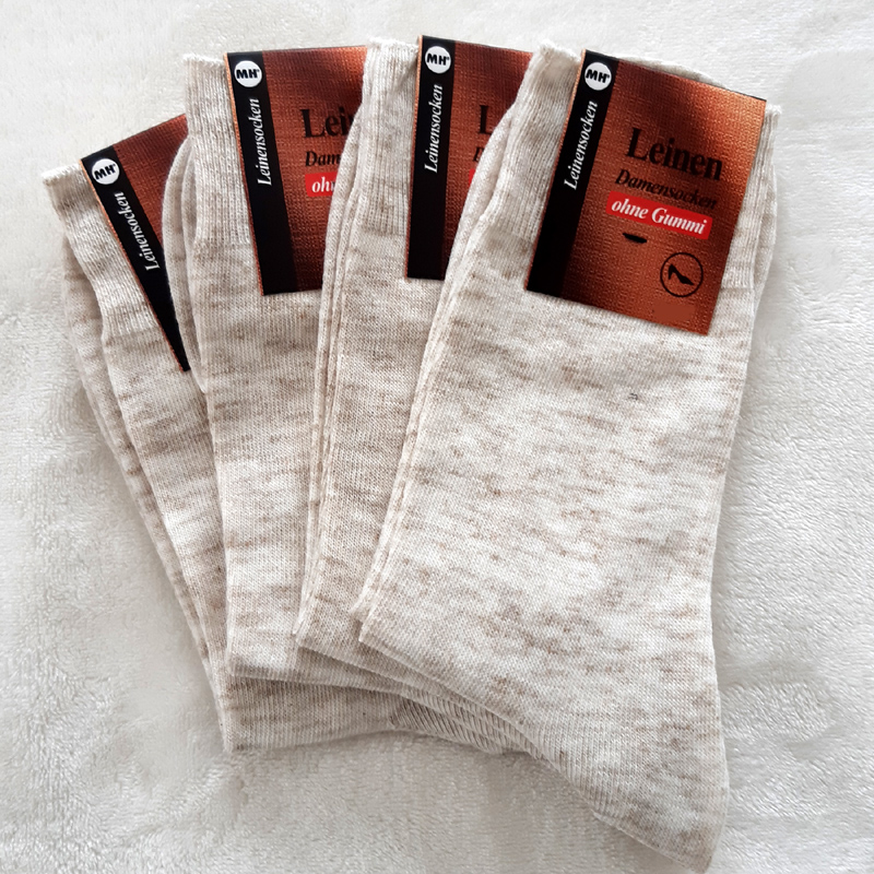 4 Paar Damen Socken Leinen & Baumwolle ohne Gummi