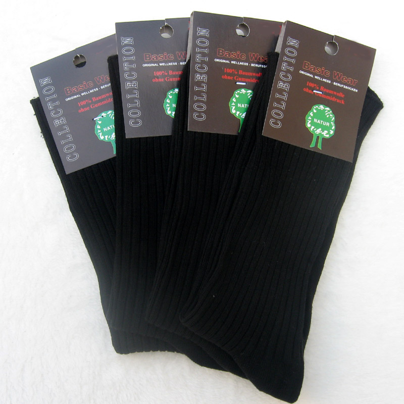4 Paar Socken 100% Baumwolle 4/2 Rippe Schwarz