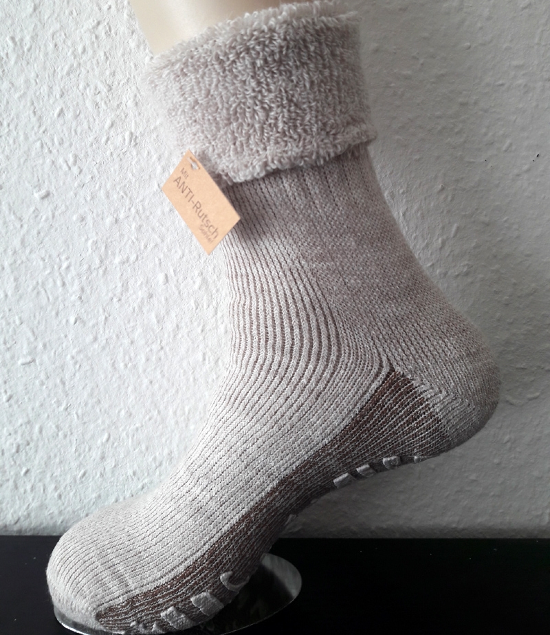 1 Paar dicke Alpaka  Umschlag Stoppersocken Beige