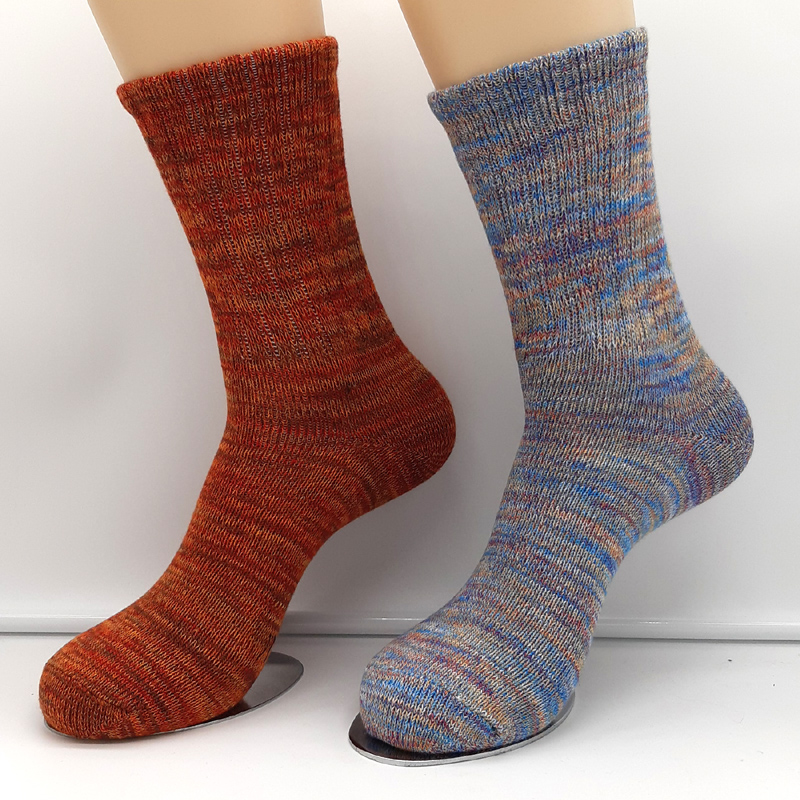 2 Paar Winter Bambus Socken Multicolor-Melange Blau und Rot