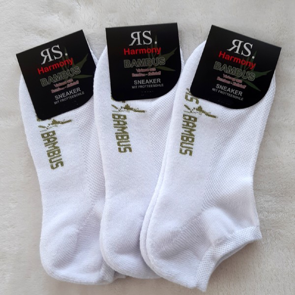 3 Paar Bambus Mesh Sneaker Socken mit Polstersohle Weiß