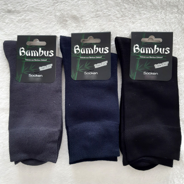 3 Paar MH Bambus Glück Sorbtek Socken ohne Gummi Schwarz Blau und Grau