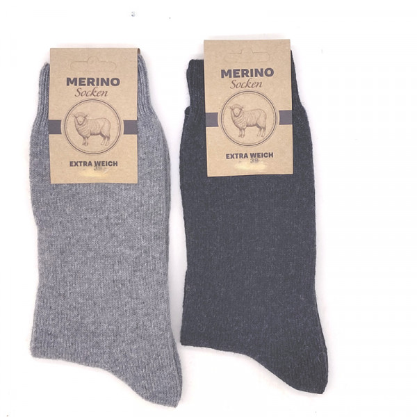 2 Paar MH Merino und Schafwolle Socken 100% Wolle Extra Weich Hell und Dunkelgrau
