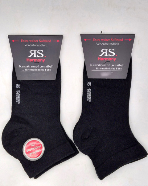 2 Paar Kurzstrumpf Sneaker Socken Ohne Gummi Extra Weiter Bund Super Sensibel Schwarz