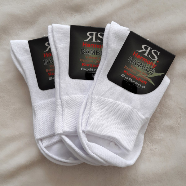 3 Paar Bambus Kurzschaft Socken Weiß