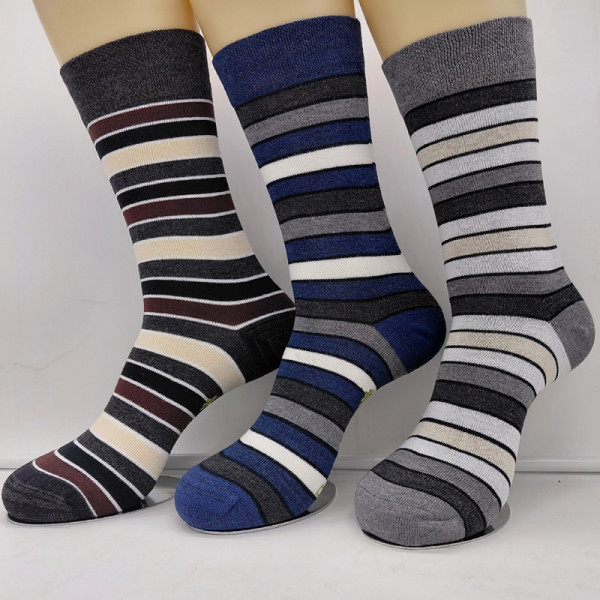 3 Paar MH Bambus Socken ohne Gummi Bunt gestreift Farbe B
