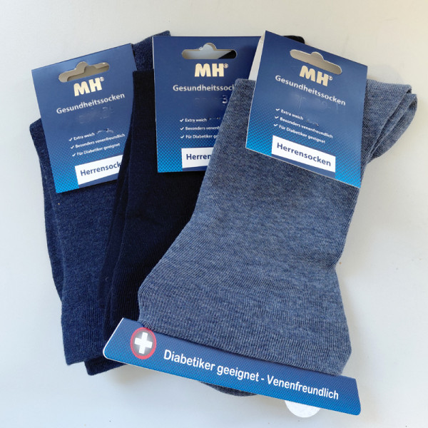 3 Paar MH Diabetiker Socken Extra Weiter Bund Super Sensibel 3 Blautöne