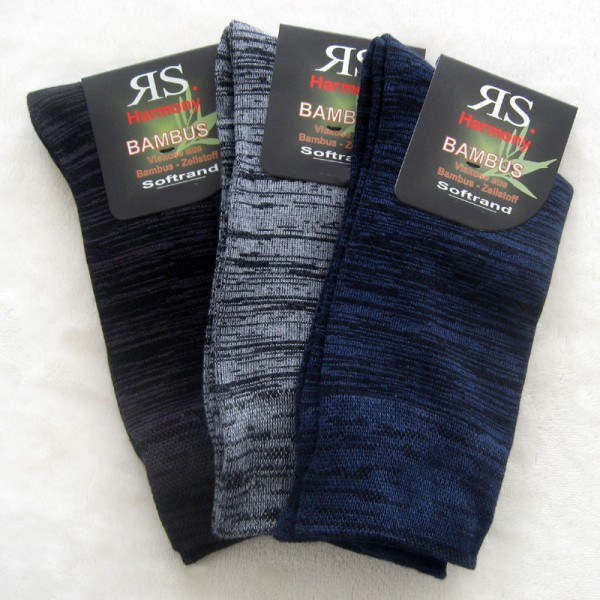 3 Paar Bambus Socken mit Baumwolle Melange Grau Blau und Braun