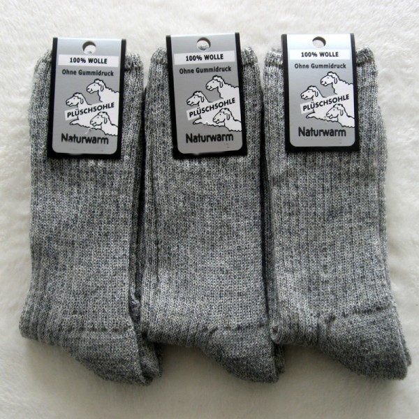 3 Paar Norweger Socken 100% Wolle Hellgrau