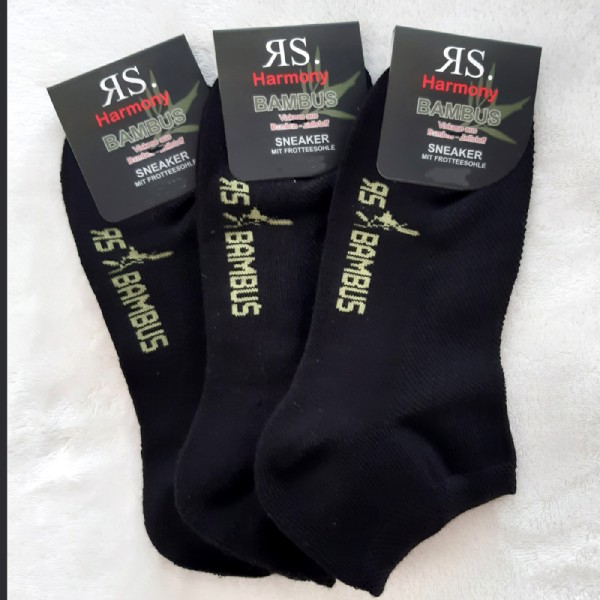 3 Paar Bambus Mesh Sneaker Socken mit Polstersohle Schwarz