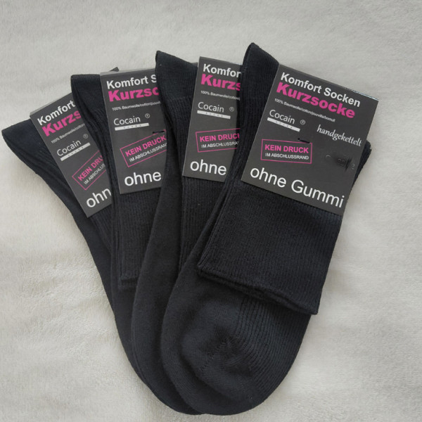 4 Paar Kurzschaft Socken 100% Baumwolle 1/1 Rippe Schwarz