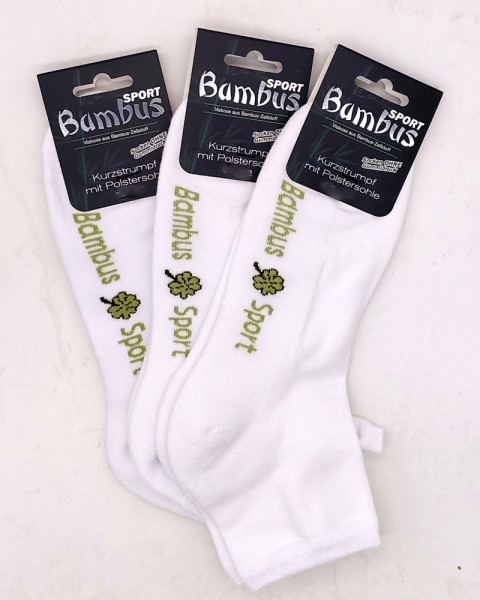 3 Paar Bambus Kurzstrumpf Socken ohne Gummi mit Polstersohle Weiß