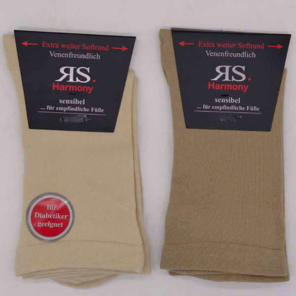 2 Paar Diabetiker Socken Extra Weiter Bund Super Sensibel Beige und Natur