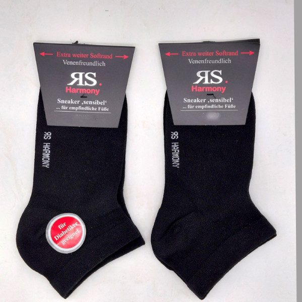 2 Paar Sneaker Socken Ohne Gummi Extra Weiter Bund Super Sensibel Schwarz