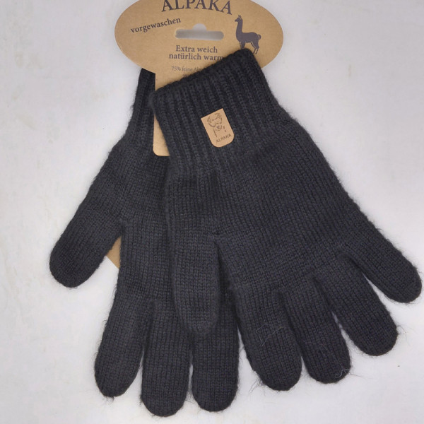 Alpaka Wollhandschuhe Fingerhandschuhe 75% Alpakawolle Schwarz