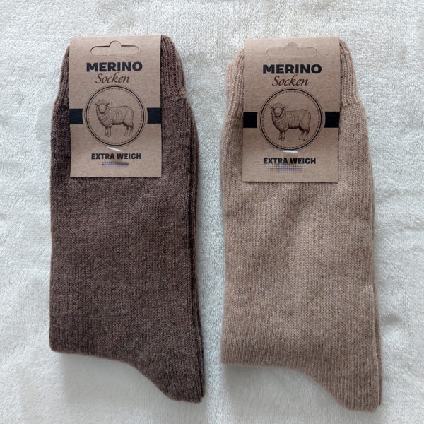 2 Paar MH Merino und Schafwolle Socken 100% Wolle Extra Weich Braun und Beige