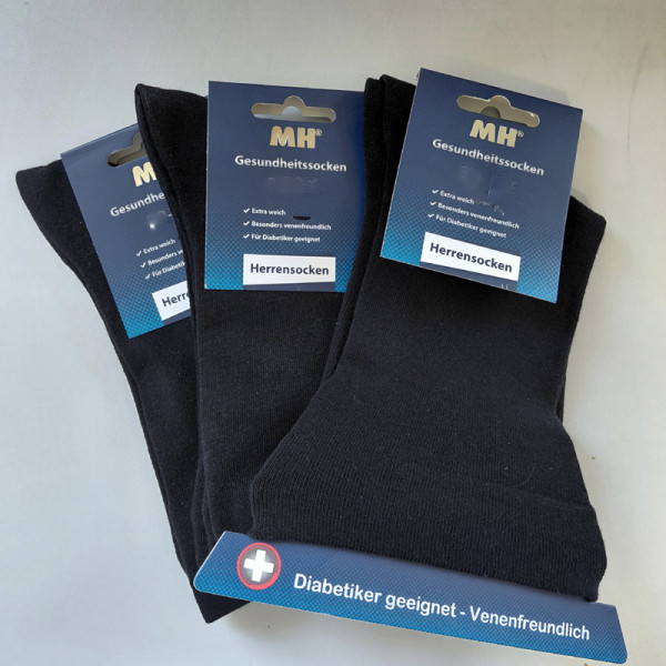 3 Paar MH Diabetiker Socken Extra Weiter Bund Super Sensibel Schwarz