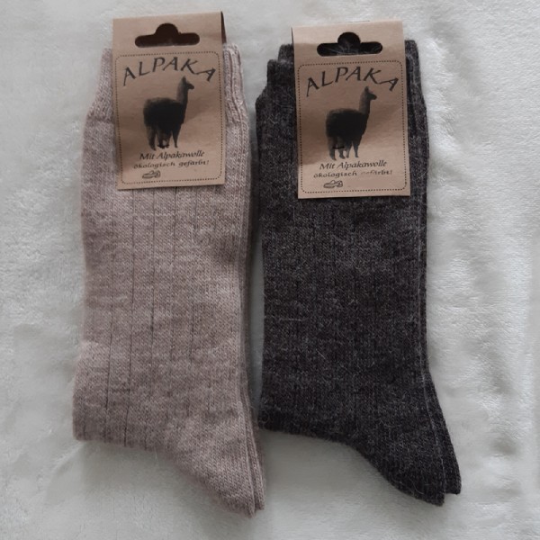 2 Paar MH Soft Alpaka Wollsocken Rippe 100% Wolle Hell / Dunkelbraun