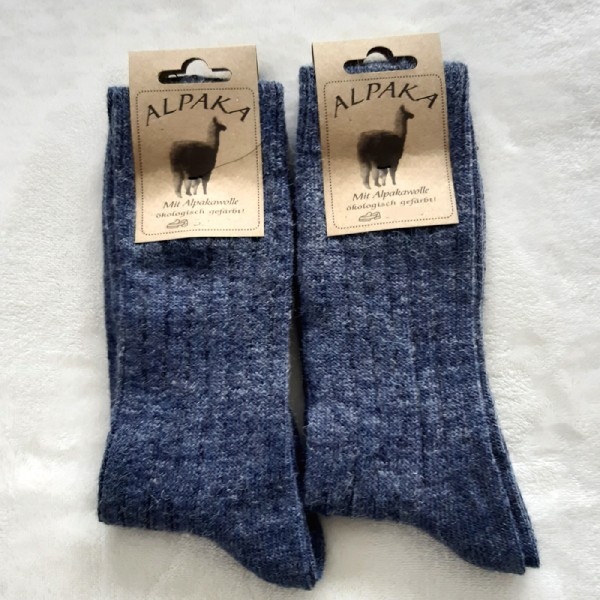 2 Paar MH Soft Alpaka Wollsocken Rippe 100% Wolle Jeansblau