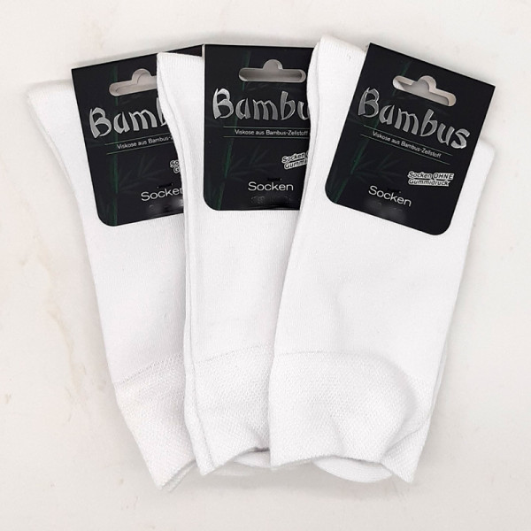 3 Paar MH Bambus Glück Sorbtek Socken ohne Gummi Weiß