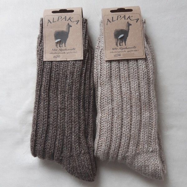 2 Paar MH Alpaka Grobstrick Socken 100% Wolle Hellbraun Dunkelbraun