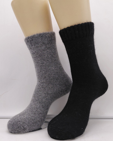 2 Paar Thermo Angora Woll Socken Schaf und Angora Wolle Schwarz und Grau