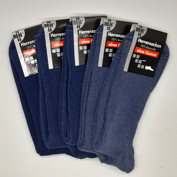 5 Paar MH Socken 100% Baumwolle 1/1 Rippe Blau Töne