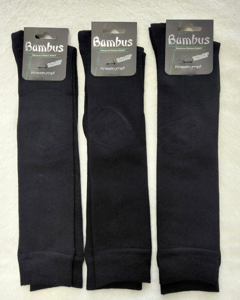 3 Paar MH Bambus Glück Kniestrümpfe ohne Gummi Schwarz