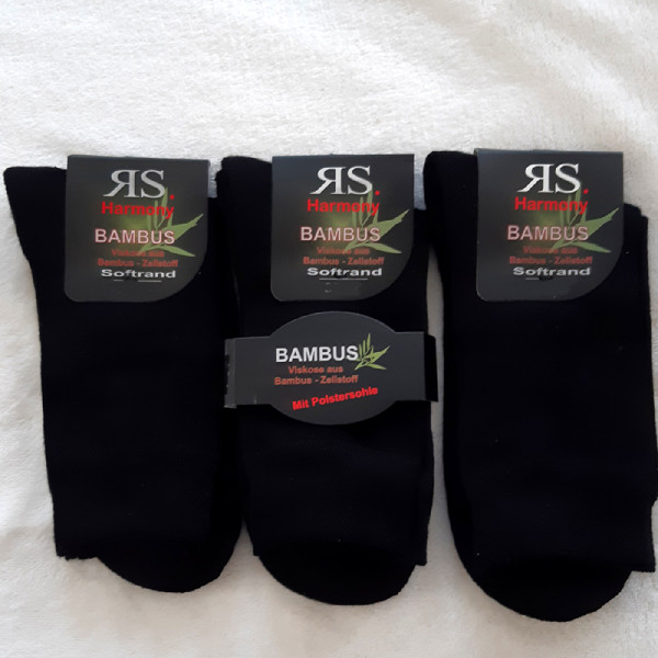 3 Paar Bambus Socken ohne Gummi mit Polstersohle Schwarz